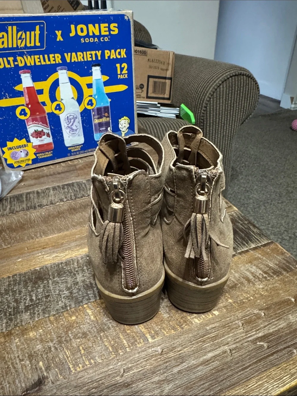 Women's Tan Suede Strappy Ankle Booties